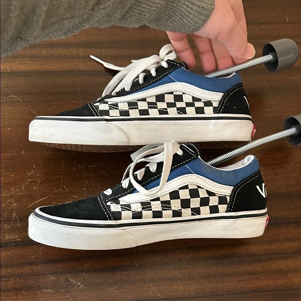 Vans Old Skool Black and Blue Checkered Sneakers Size Juniors 4.5